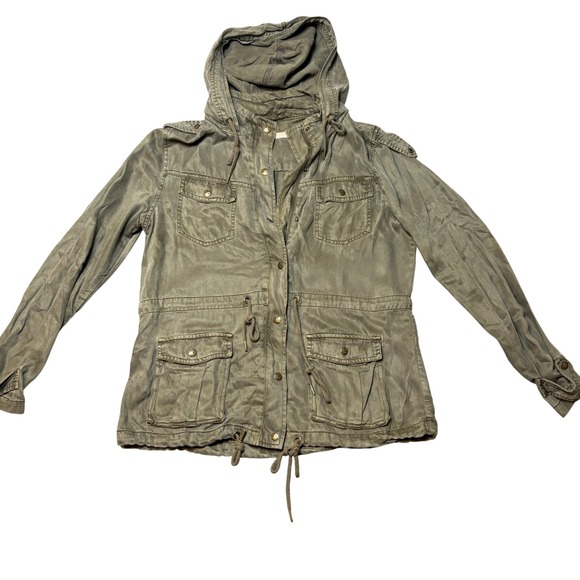 Max Jeans Jackets & Blazers - Max Jeans Green Hoodie Cinched Waist Military Cargo Parka Utility Jacket Women L
